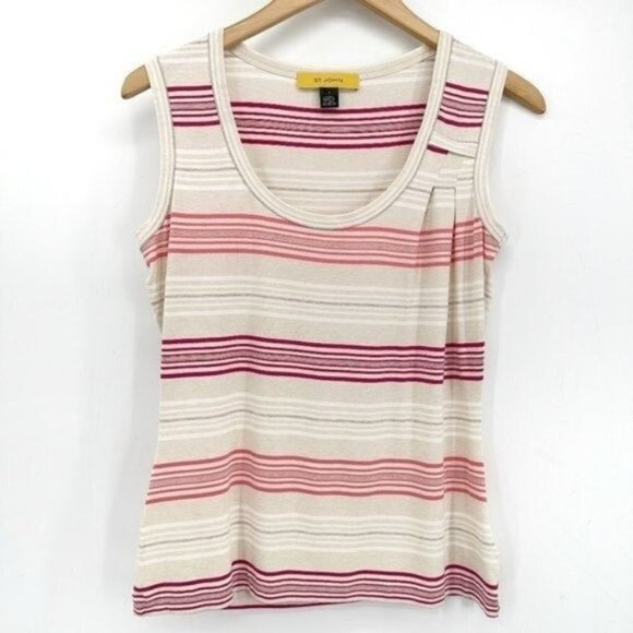 St. John Ivory Red Striped Capsule Knit Sleeveless Scoop Neck Small Tank Top - Picture 1 of 8
